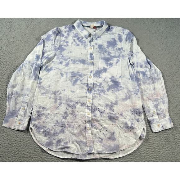 Anthropologie Tops - Anthropologie Pilcro Cate Top Womens Medium Boho Eyelet Long Sleeve‎ Tie Dye